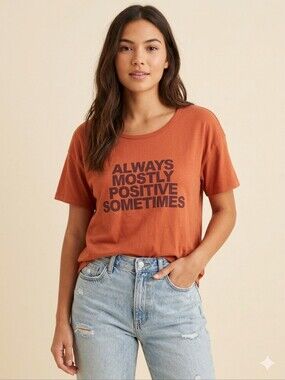 OFFLINE by Aerie XS Graphic Tee Always Mostly Positive Terracotta Orange Short S